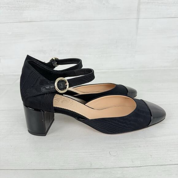 J.Crew Millie Ankle Strap Heels Size 8 Black Moiré Italian Leather Holiday Dance - Picture 15 of 16